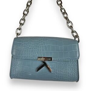 Kendall & Kylie Lisbon Bag Light Blue Chain Over Shoulder Faux‎ Croc Small Purse